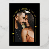 Moderner Minimal Boho Arch & Foto Einfach Schwarze Folieneinladung (Rückseite)