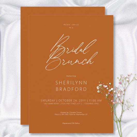 Moderner Minimal Burnt Orange Bridal Brunch Einladung