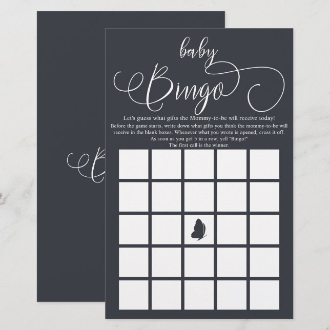 Moderner Minimal Calligraphy Baby Bingo Game Flyer (Vorne/Hinten)