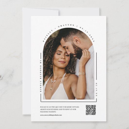 Moderner Minimal Dusty Blue Arch QR Code Hochzeit Einladung (Rückseite)