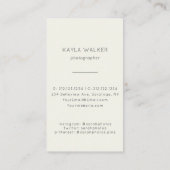 Moderner Minimal-Einfache Foto-Fotograf Elfenbein Visitenkarte (Rückseite)