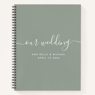 Moderner Minimal Elegante Script Sage Wedding Gues Notizblock