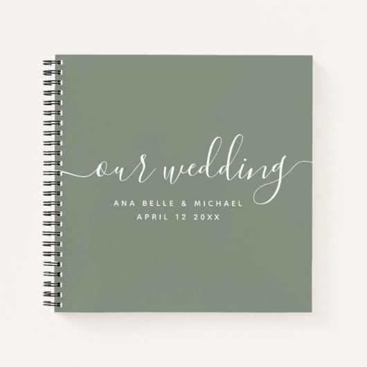 Moderner Minimal Elegante Script Sage Wedding Gues Notizblock (Vorderseite)