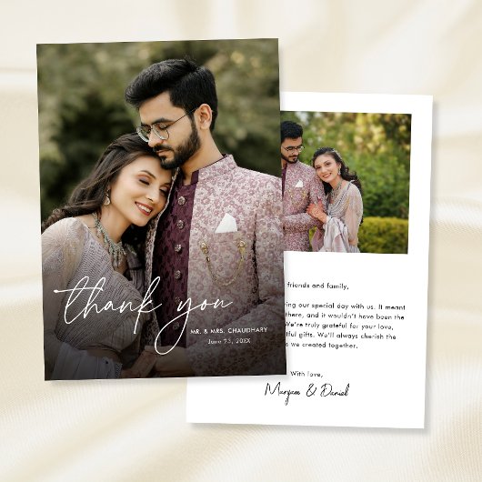 Moderner Minimal Eleganter Chic 2 Fotos Hochzeit Dankeskarte