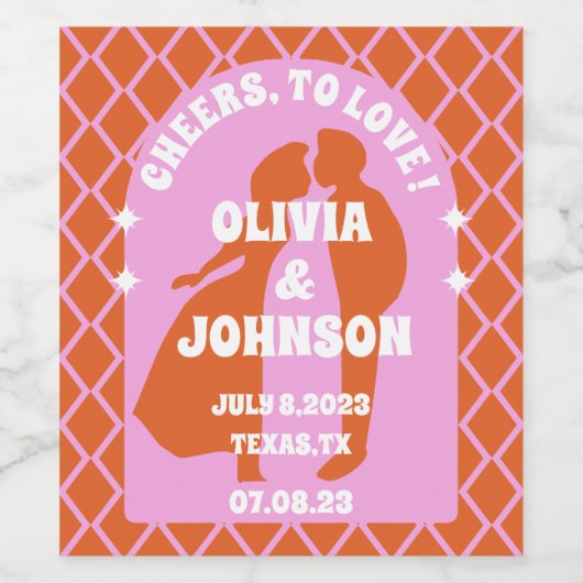 Moderner Minimal fett rosa Orange Retro Boho Arch Weinetikett (Einzelnes Label)