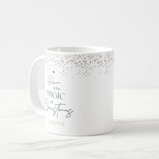 Moderner Minimal Gold Glitzer Grüner Weihnachtsbau Kaffeetasse (Vorderseite Links)