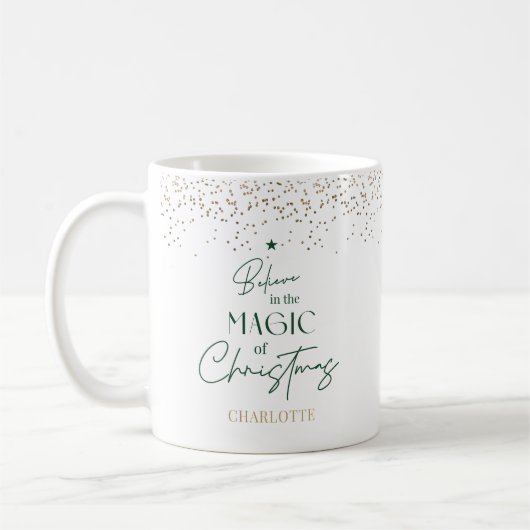 Moderner Minimal Gold Glitzer Grüner Weihnachtsbau Kaffeetasse (Links)