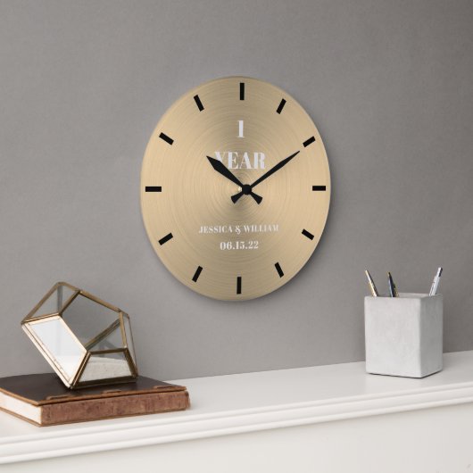 Moderner Minimal Gold-Hochzeitsszenario Große Wanduhr (Büro)