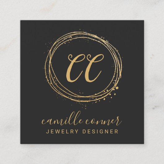 Moderner Minimal Gold Monogram Schmuckdesigner Quadratische Visitenkarte (Vorderseite)
