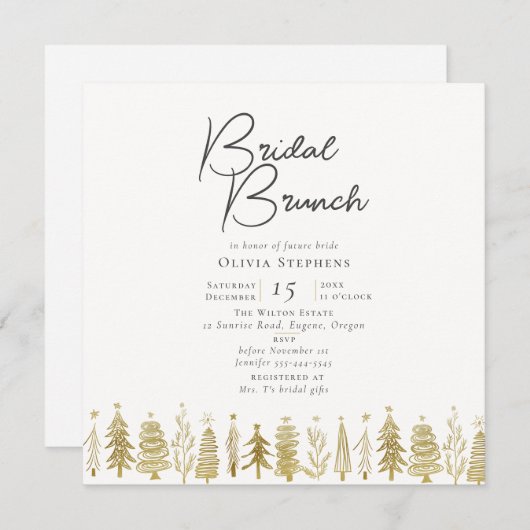 Moderner Minimal Gold Weihnachts Winter Bridal Bru Einladung (Vorne/Hinten)