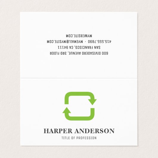 Moderner Minimal Green Öko Recycle Beruflich Visitenkarten (Außenseite Aufgefaltet)