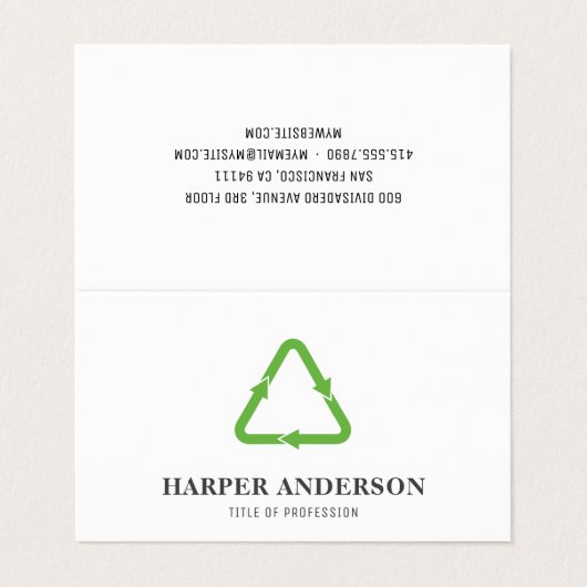 Moderner Minimal Green Öko Recycle Beruflich Visitenkarten (Außenseite Aufgefaltet)