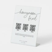 Moderner Minimal-Honeymoon-Fonds Cash QR Code Hoch Sockelschild (Vorderseite)