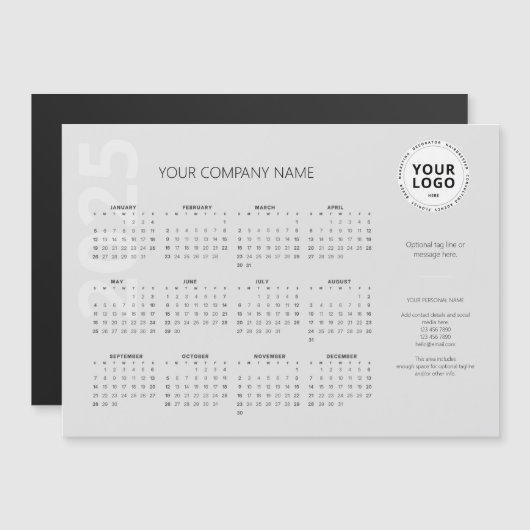 Moderner Minimal Light Gray Business Kalender 2025 Magnetkarte (Vorne/Hinten)