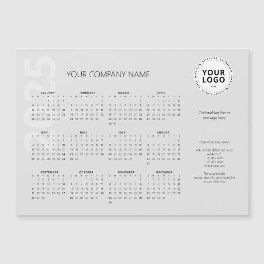 Moderner Minimal Light Gray Business Kalender 2025 Magnetkarte (Vorderseite)