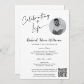 Moderner Minimal-Mahnmal-Beerdigungscode Foto QR Einladung (Vorne/Hinten)