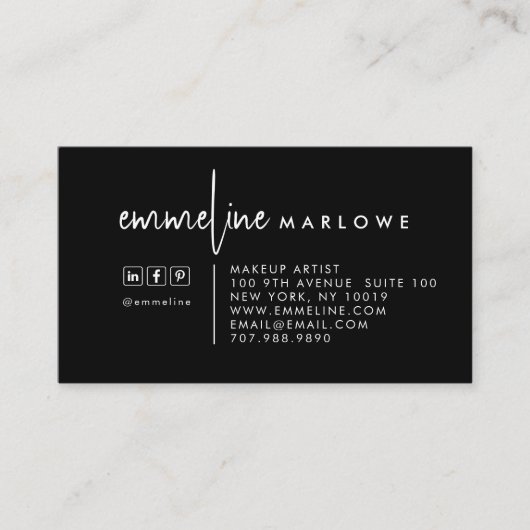 Moderner Minimal Makeup Artist Black Visitenkarte (Vorderseite)