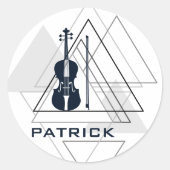 Moderner Minimal Navy Blue & White Violin Designer Runder Aufkleber (Vorderseite)