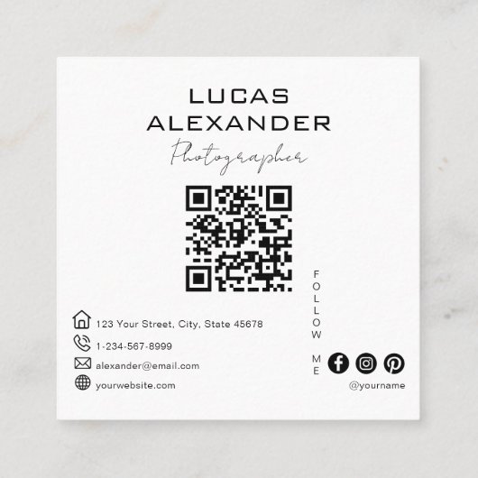 Moderner Minimal- oder Code-Social-Media-Fotograf Quadratische Visitenkarte (Rückseite)