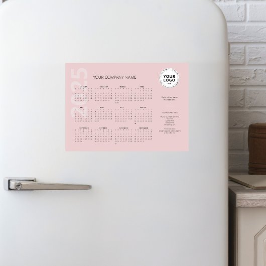 Moderner Minimal Pink Business Calendar 2025 Magnetkarte