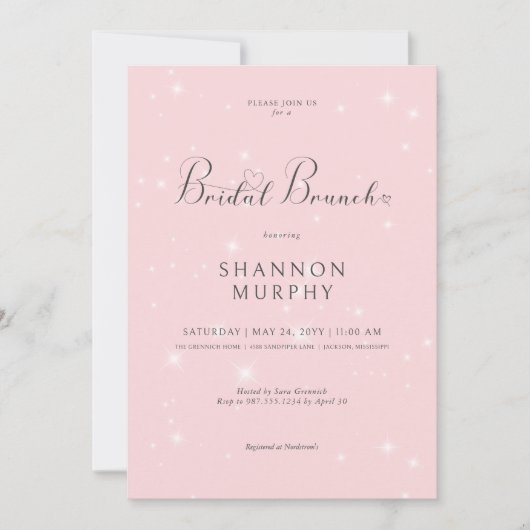 Moderner Minimal rosa Sparkle Bridal Brunch Einladung (Vorderseite)