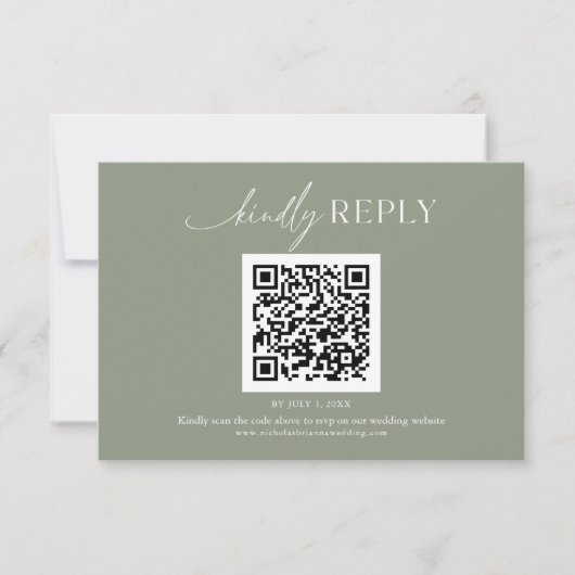 Moderner Minimal Sage Green Boho Wedding QR Code RSVP Karte (Vorderseite)