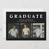 Moderner Minimal Schwarz & Weiß 3 Foto Abschluss Einladung (Vorderseite)