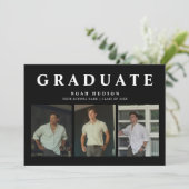 Moderner Minimal Schwarz & Weiß 3 Foto Abschluss Einladung (Stehend Vorderseite)