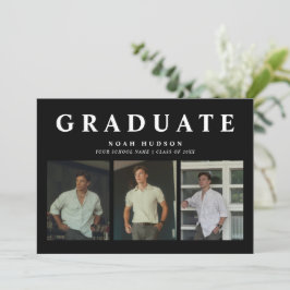 Moderner Minimal Schwarz & Weiß 3 Foto Abschluss Einladung