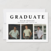 Moderner Minimal Schwarz & Weiß 3 Foto Abschluss Einladung (Vorderseite)