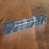 Moderner Minimal Schwarzer Marmor Klassischer Pers Namensplakette (Seite)