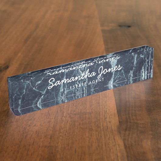 Moderner Minimal Schwarzer Marmor Klassischer Pers Namensplakette (Seite)