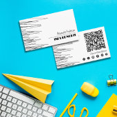 Moderner Minimal Scribble Black and White QR Code Visitenkarte
