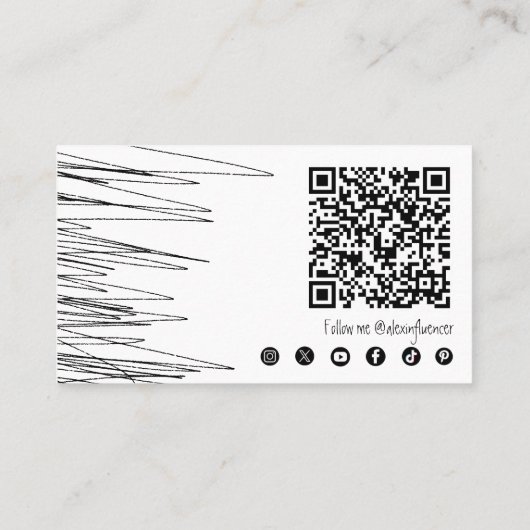 Moderner Minimal Scribble Black and White QR Code Visitenkarte (Rückseite)