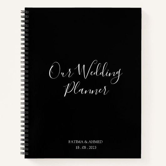 Moderner Minimal Script Black Muslim Wedding Plann Notizblock (Vorderseite)