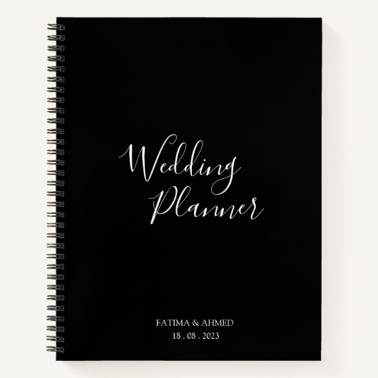 Moderner Minimal Script Black Muslim Wedding Plann Notizblock (Vorderseite)
