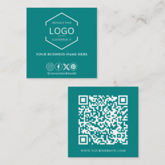 Moderner Minimal Social Media QR Code Aquamarin gr Quadratische Visitenkarte
