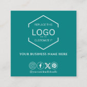 Moderner Minimal Social Media QR Code Aquamarin gr Quadratische Visitenkarte (Vorderseite)