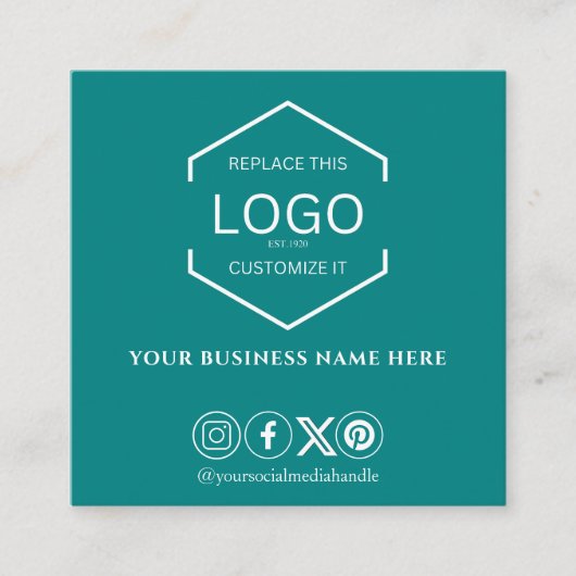 Moderner Minimal Social Media QR Code Aquamarin gr Quadratische Visitenkarte (Vorderseite)