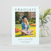 Moderner Minimal Soft Blue Zwei-Foto-Abschluss Einladung (Stehend Vorderseite)