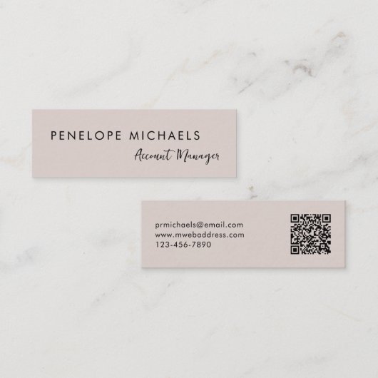 Moderner Minimal Taupe QR Code Beruflich Mini Visitenkarte (Vorne/Hinten)