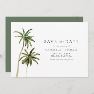Moderner Minimal Tropical Beach Palm Save the Date Einladung