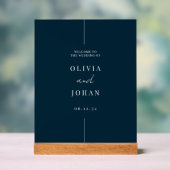 Moderner Minimal Wedding Navy Blauer Empfang Acrylschild (Neutral)