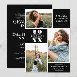 Moderner Minimal White Black Foto Grid Abschluss Einladung