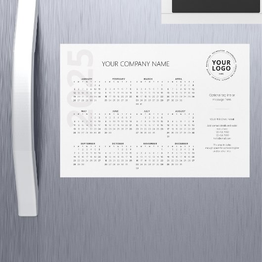 Moderner Minimal White Business Kalender 2025 Magnetkarte
