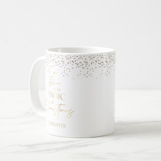 Moderner Minimal White & Gold Glitzer Weihnachtsba Kaffeetasse (Vorderseite Links)