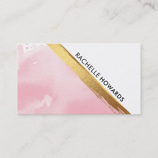 MODERNER MINIMAL-WINKEL, rosa Aquarellgoldbürste Visitenkarte (Vorderseite)