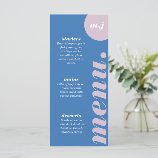 Moderner Minimalblau und Lila Retro Arch fett Menükarte (Stehend Vorderseite)