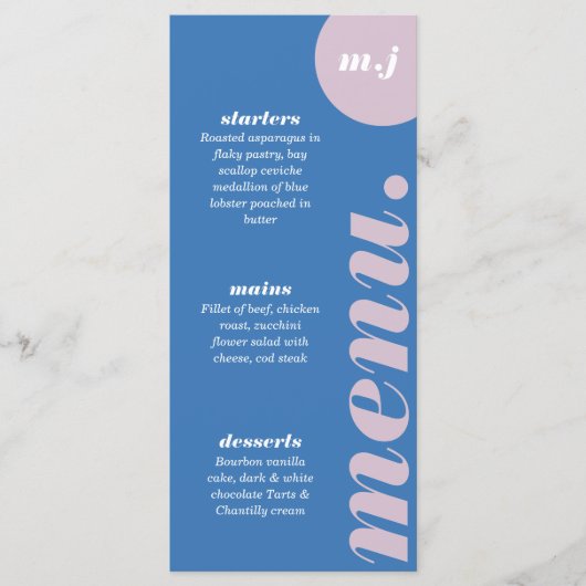 Moderner Minimalblau und Lila Retro Arch fett Menükarte (Vorderseite)