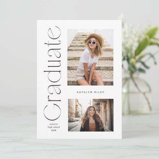 Moderner Minimaler Abschluss für Graduate 2 Foto Einladung (Stehend Vorderseite)